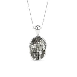 LUSTRE AND LIGHT 11x7mm Natural Raw Meteorite Pendant Necklace for Women in Sterling Silver, August Birthstone Jewelry Gifts for Her Birthday, Anniversary, Graduation (Bezel-Set)