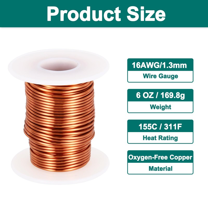 MECCANIXITY 16 AWG Magnet Wire, 16 Gauge Enameled Copper Wire,