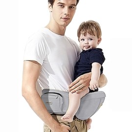 ANGELBB Baby Hip Seat Carrier with Pockets Ergonomic Infant Waist Stool Adjustable Belt Multiple Safe Guaranteed Fabric Anti-Slip Lightweight for Newborn Shower (Grey)