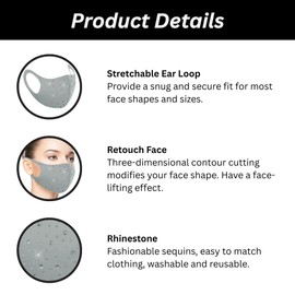 Ciana Rhinestone Masquerade Face Mask with Adjustable Ear Loops – Bling Fashion Mask for Women (Colorful 6-Pack)