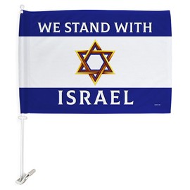 We Stand with Israel Decorations Bandera de Israeli para Carros for Cars Window Auto Mount Bracket Clip Small Sign Truck 12" x 18" Tapestry Outdoor Pole Vehicle Accessories Jewish Gifts Made in USA