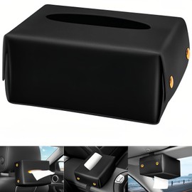Taoluwin Premium PU Leather Car Tissue Holder - Hanging Tissue Holder for Back Seat Headrest, Universal Auto Sun Visor Tissue Case (Black)