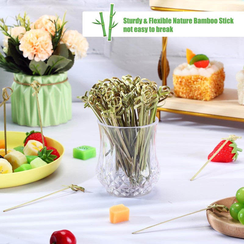 4000 Pcs Bamboo Cocktail Picks Looped Knot Skewers 4.13 Inch