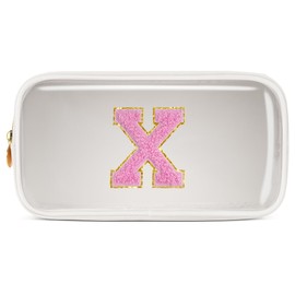 Pocmimut - Bolsa de maquillaje personalizada, neceser de viaje personalizado, regalo de cumpleaños de la A-Z para adolescentes y adolescentes, novia, profesora y madre, Pequeño-blanco, Pequeño, X