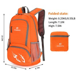 FENGDONG 35L Lightweight Foldable Waterproof Packable Travel Hiking Backpack Daypack for men women Orange