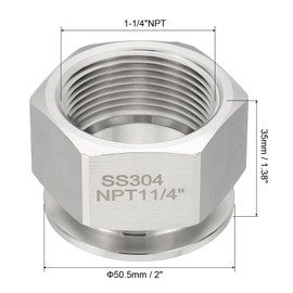 PATIKIL 1.5 in TC Tri Clamps Adaptor, 1pcs Tri Clamps Fittings to NPT 1-1/4 Female Thread Adaptor Hexagonal Sanitary 304 Stainless Steel for Food Beverage Equipment, 50.5mm Ferrule