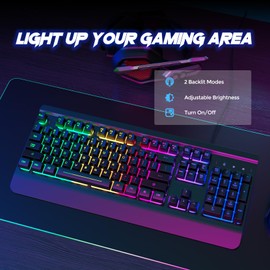 RisoPhy RisoPhy Gaming Keyboard, 104 Keys All-Metal Panel, Rainbow LED Backlit Silent Computer Keyboard, Wrist Rest, Multimedia Keys, Anti-Ghosting, Waterproof Light Up Wired Keyboard for PC Mac Gamer
