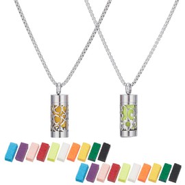 WEBEEDY 2 Styles Essential Oil Diffuser Necklaces with 20 Refill Pads for Women Men, Stainless Steel Aromatherapy Pendant Necklaces Jewelry Gift for Christmas Valentine's Day Mother's Day Birthday