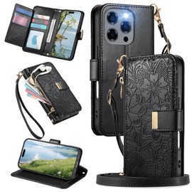FANFO Umhängetasche Hülle für Doogee Note 58 / Note 58 Pro, Sanft Premium-Leder Klapphülle Geldbörse Handyhülle, Anti-Fall Schutzhülle mit Schulterriemen. Black
