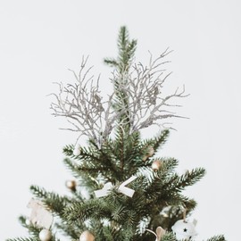 Needzo Silver Tone Spray Christmas Tree Pick Ornament, Coastal Ocean Branch Picks Xmas 2024 Ornaments for Wreaths and Display, Pack of 2