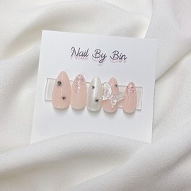 [Handmade Nail Tips] Butterfly Pearl Nails - Short Ballerina / [수제네일팁] 나비펄 네일 - 숏발레리나