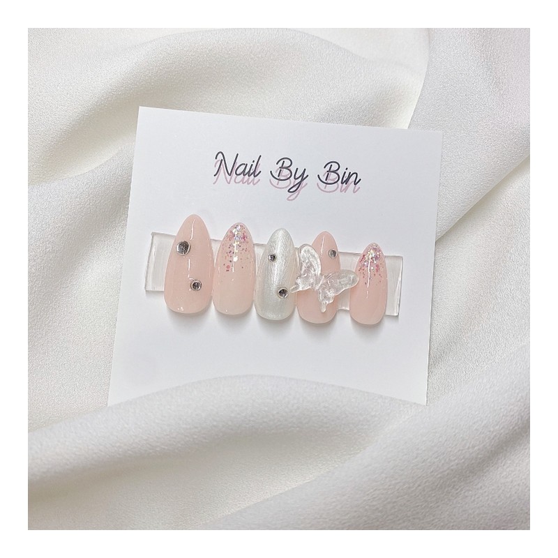 [Handmade Nail Tips] Butterfly Pearl Nails - Short Ballerina /