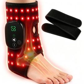 Red Light Therapy for Ankle with Heat & Vibration, Foot & Ankle Massager, 660nm Red Light & 850nm Near Infrared Light, 3 Heat Levels, 5 Vibration Modes, 5000mAh Rechargeable, Extension Strap