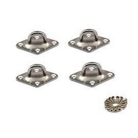304 Stainless Steel M6 Heavy Duty Eye Plate Diamond Dech Hardware Boat Rigging Marine Hook U-shaped Design Ceiling Wall Mounted Hanger without Ring 4 Pack