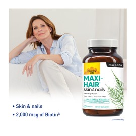 Country Life Maxi-Hair Supplement - 2000mcg Biotin & Vitamins for Hair, Skin & Nails - Certified Gluten-Free & Vegetarian - Supports Hair Growth, 60 Tablets