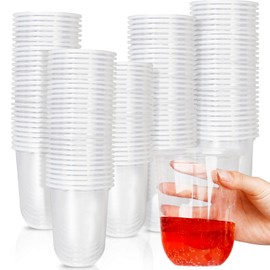 LIANGYUNZE 120 Pcs Disposable Stemless Clear Plastic Cups 16OZ NATURAL Arc Plant Based Cups For Parties Weddings Birthdays Cocktail BPA Free Recyclable Clear Cold Cups