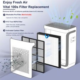 Vital 100s HEPA Replacement Filter Compatible with LEVOIT Vital 100S Air Pur-ifier 3-in-1 True HEPA High-Efficiency Activated Carbon Replace Part #Vital 100S-RF 2 Pack