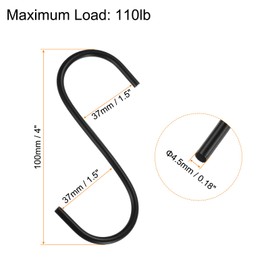 sourcing map 3pcs Long S Hooks 4 Inch Extra Long Metal S-Shaped Hanging Hooks High Manganese Steel S Hanger Storage Organizing Tool for Kitchen Garden Bathroom Garage Closet, Black