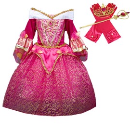 DreamHigh Sleeping Beauty Princess Girls Costume Dress with Cosplay Accessorries Size 3-4 Years Rose