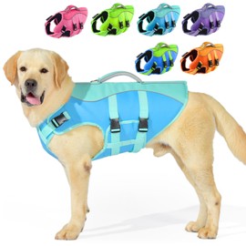 PETDSH Dog Life Jacket Medium, High Flotation Dog Life Vest for Swimming Boating, Reflective Puppy Lifejacket with Superior Buoyancy and Rescue Handle, Adjustable Safety Dogs Floating Vests