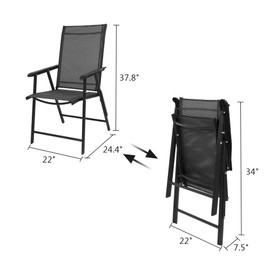 VINGLI Upgraded Folding Chair with Arms, Portable Patio Chairs for Outdoor & Indoor, Sling Back Chairs for Lawn, Pool, Courtyard, Balcony & Garden (Black)