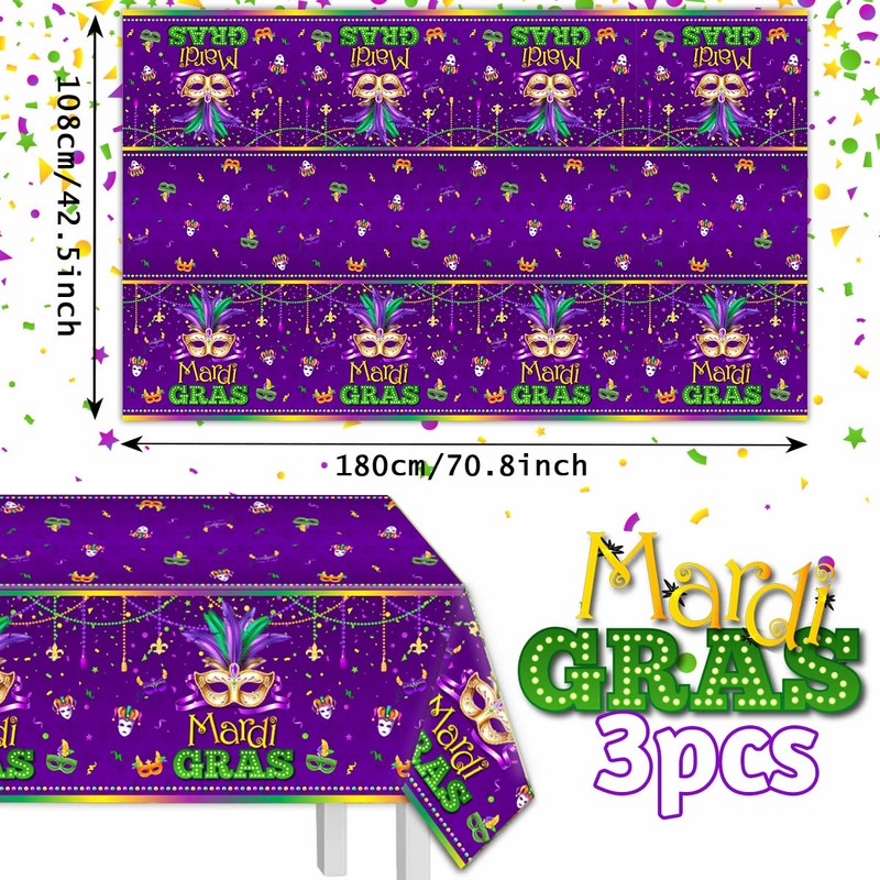 CMUSKO 3Pcs Mardi Gras tablecloths-Masquerade Mask Party Supplies Mardi Gras