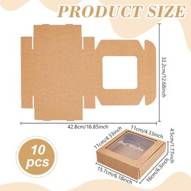 BENECREAT 10pcs Kraft Mini Paper Boxes, PVC Window Gift Boxes Square Present Boxes for Wedding Gift, Chocolates, Cookies and Other Small Crafts, 6.18x6.3x1.77 Inch