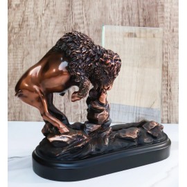 Ebros Gift Angry Native American Bison Buffalo Bronzed Figurine With 6X4 Glass Photo Frame