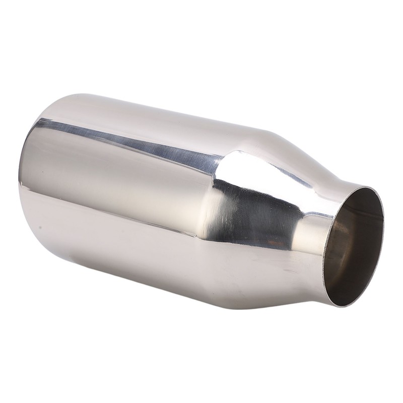 Single Outlet Exhaust Tip Silver Stainless Steel Beveled Mouth Straight