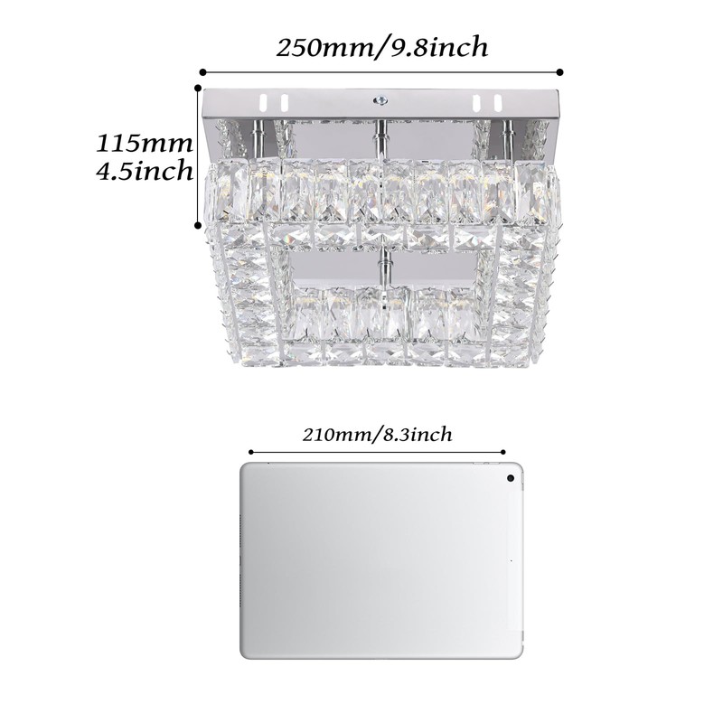 YPQXYHDA Dimmable Square Crystal Chandelier LED Mini Ceiling Light with