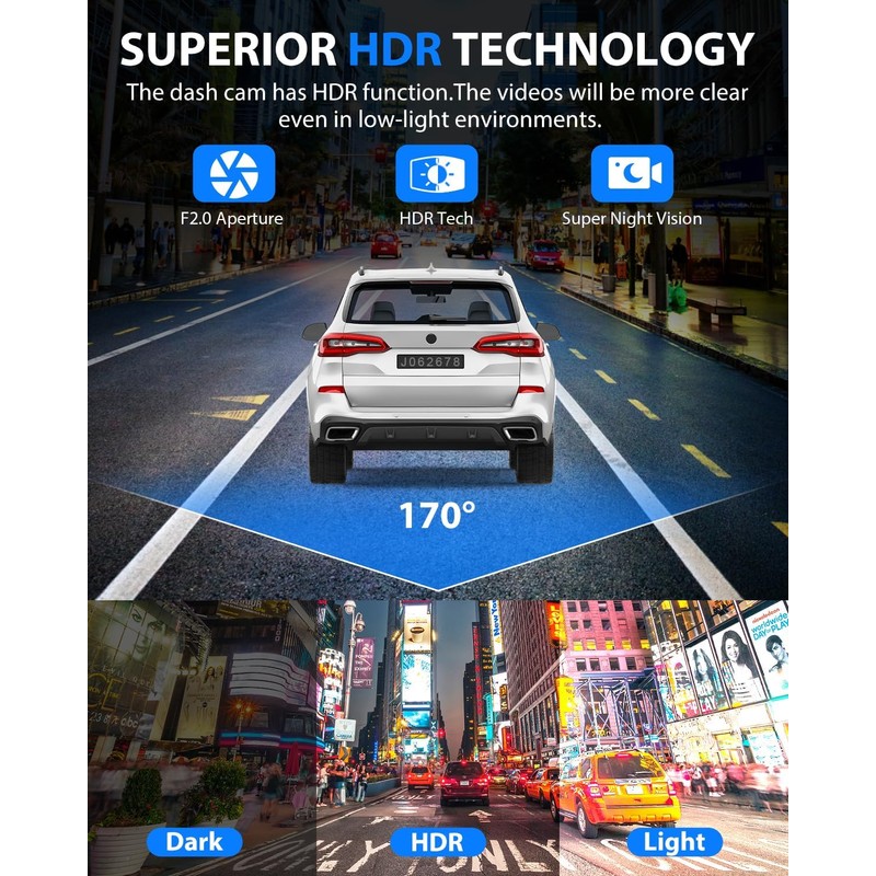 Dash Cam Front and Rear, 1080P Dash Camera for Cars,
