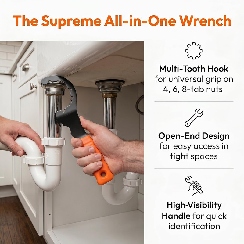 XMXW Universal Sink Drain Wrench, 4 6 8 Tab Locknut