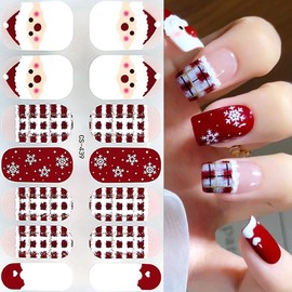 6 Sheets Christmas Gel Nail Stickers Full Nail Wraps Snowflak Elk Santa Claus Nail Art Design Christmas Nail Polish Strips Self Adhesive DIY Christmas Stickers for Women Girls Winter Nails Salon