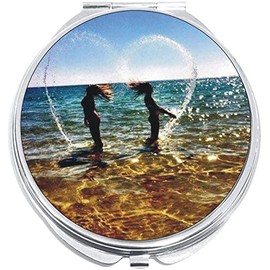 NewCharms Beach Ocean Hair Flip BFF Compact with Mirrors - Perfect Pocket and Purse Size Folding Mirror for Applying Make Up Anywhere