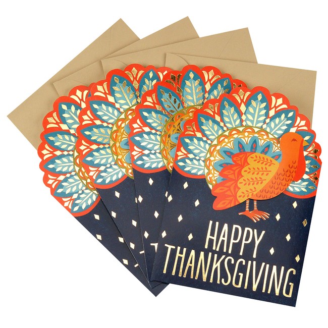 Hallmark Pack of Thanksgiving Cards, Colorful Turkey (4 Cards with Envelopes)