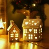 Fyne-Finds Warm LED House White Gloss Ceramic Hut Set Pair