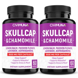 CIVIMUNA (2 Packs) Skullcap Capsules 6500mg - Skullcap, Chamomile, Lemon Balm - 4 Months Supply
