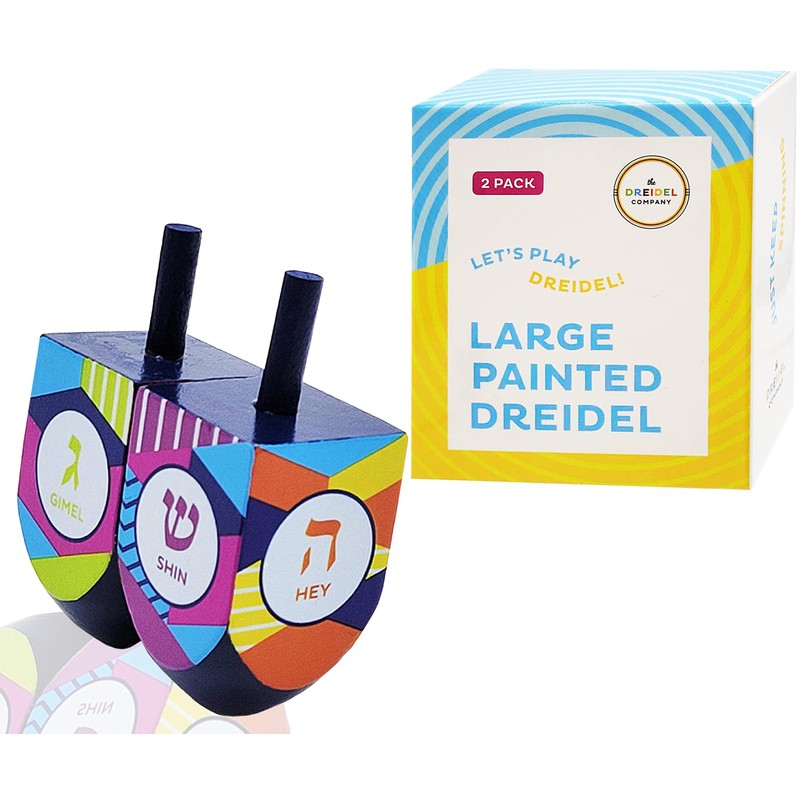 The Dreidel Company Extra Large Hand Painted Wood Hanukkah Dreidels,