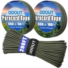 DDOUT 550 Paracord Rope 50ft, 4mm Thin Tactical Parachute Cord for Climbing, Camping, Tent, Clothsline, Survival Utility Rope, Army Green