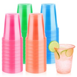 120 Pack 12 Oz Neon Plastic Cups - Disposable Glow Party Cup, Glow-in-the-Dark Cup, Cute Clear Drinking Cup for Cocktail, Under UV Black Light Light Up Cups Bulk for Birthday Mardi Gras Christmas
