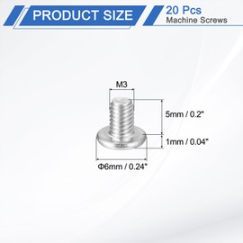 uxcell M3-0.5 x 5mm 20Pcs Flat Round Head Screws 304 Stainless Steel Phillips Drive Machine Screws Hardware Fastener for Furniture Connection