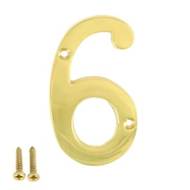 ZW Hardware A200 2 Inch Brass Bright Brass House Number 6