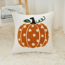 HOMFREEST Fall Pumpkins Pillow Covers 18x18 Inch Dots Pumpkin Embroider Decorative Throw Pillowcases Farmhouse Autumn Seasonal Harvest Patio Cushion Cases for Sofa Couch Home