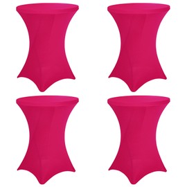 4 Pack 32x43 Inch Cocktail Table Cover Spandex Stretch Square Corners Tablecloth, Fuchsia Cocktail Round Table Cloth, Fitted High Top Table for Bar, Weddings, Birthday, Banquet, Party (Fuchsia)