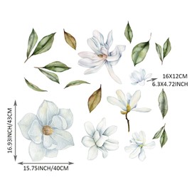 astrkiz Large White Magnolia Flower Wall Decals Peel and Stick, Self Adhesive Floral Wall Wallpaper Murals, Botanical Flowers Stickers Wall Art Decor for Girls Bedroom Playroom Nursery Kids Room