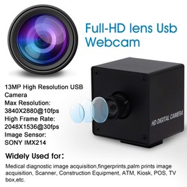 IEights 13mp Wide Angle USB Camera with Microphone for Computer 100degree No Distortion Lens Webcam Mini UVC USB2.0 PC Camera Industrial Video Audio USB with Camera for Raspberry Pi Laptop Android
