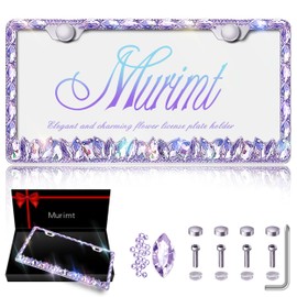 Murimt Purple Bling License Plate Frame 1 Pack Rhinestone Bedazzled License Plate Over | Holder Sparkly Diamond Glitter Stainless Steel Frame【CPJ-03-Light Purple 1 Pack】