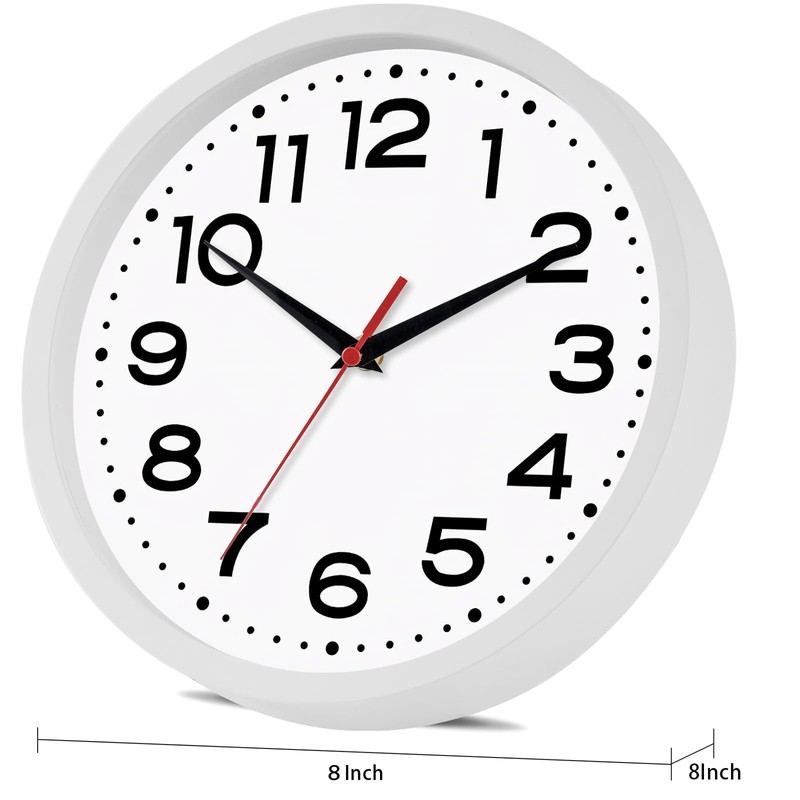 Wall Clock Silent Non-Ticking Modern Clock Battery Operated 8 Inch