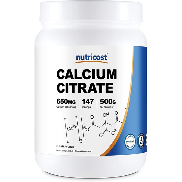 Nutricost Pure Calcium Citrate Powder (500 Grams) (Unflavored) - No Fillers, Gluten Free (1.1lbs)