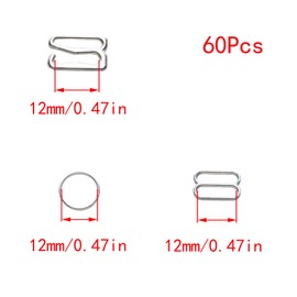 Lilaly 60 Pcs 12mm Bra Hooks for Straps 3 Styles Sewing Hooks Bra Rings and Sliders for Bra Straps(Silver)